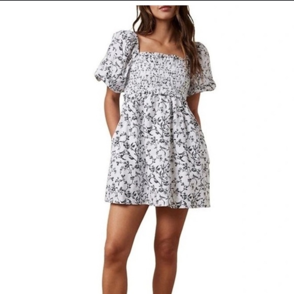 American Eagle | Floral Mini Dress | Black/White | Puff Sleeve | size S